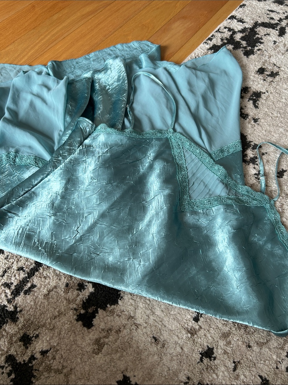 LG Teal Lace-Trim Satin Slip Chemise